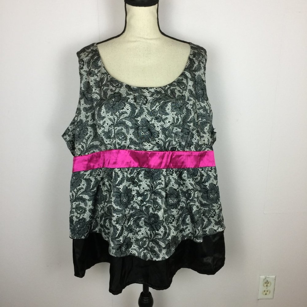 New! Torrid Tank Top Blouse 4X Womans Plus Black White Lace Print Sleeveless - Picture 1 of 14